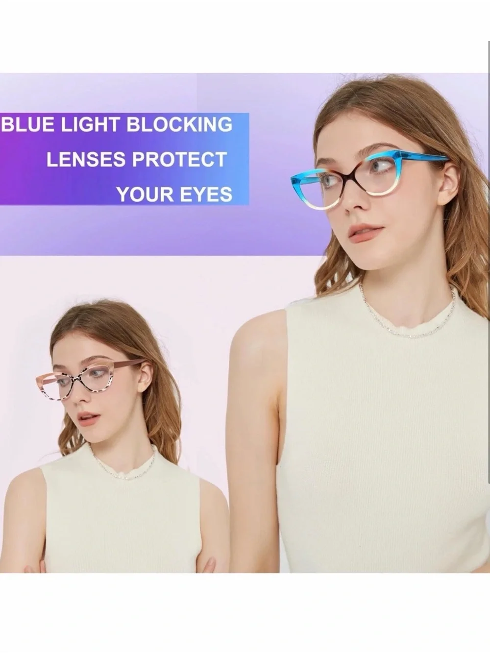 eyeezi 4PC Cat Eye Reading Glasses for WomenBlue Light Flexible Spring Hin +2.5